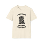T-Shirt — 'LEAVE ME AND MY SNACKS' Tired Cat Graphic Tee (Tired jokes)