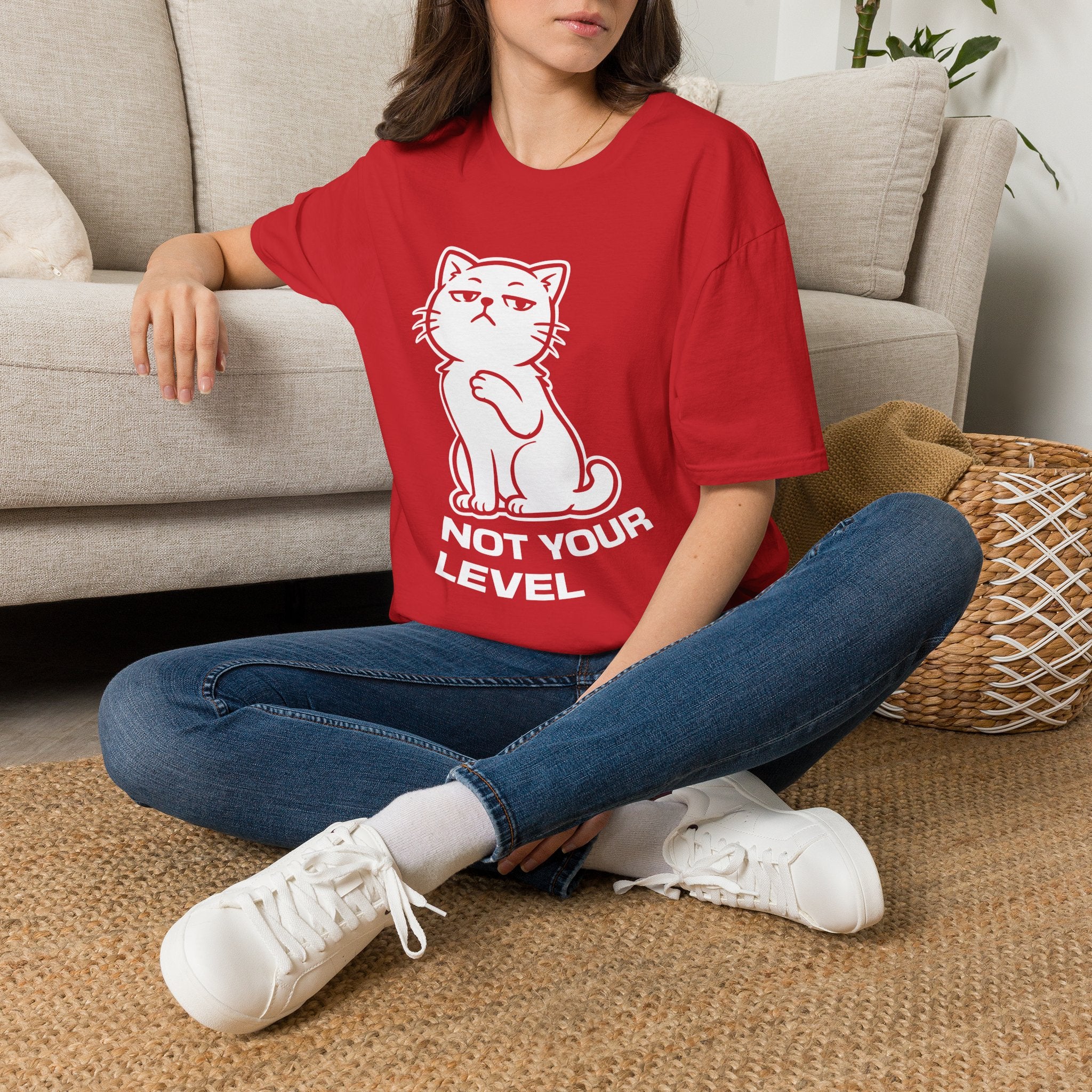 T-Shirt — 'NOT YOUR LEVEL' Tired Cat Graphic Tee (Tired jokes)
