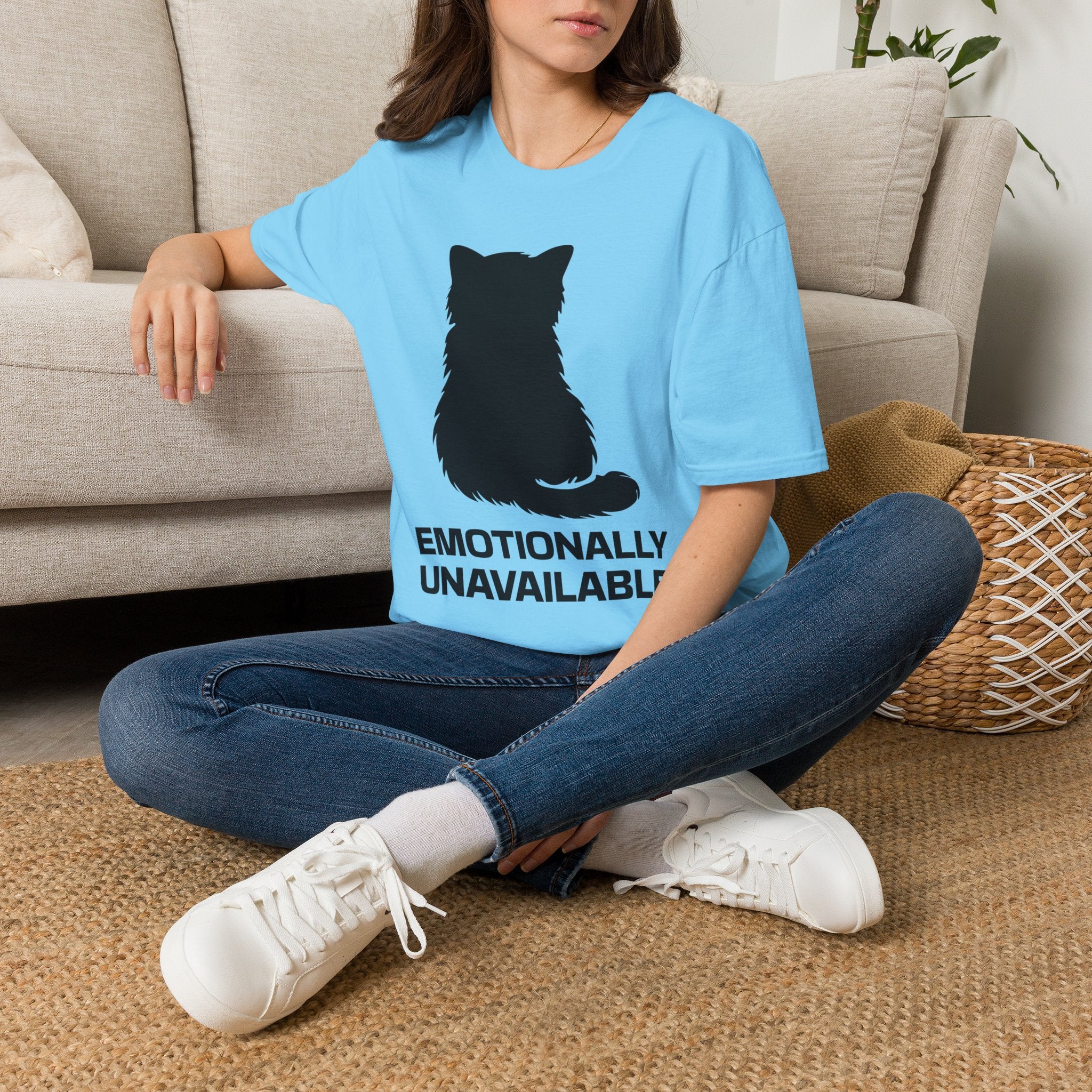 T-Shirt — 'Emotionally Unavailable' Tired Cat Graphic Tee (Tired jokes)