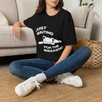 T-Shirt — 'JUST WAITING FOR THE WEEKEND' Tired Cat Graphic Tee (Tired jokes)