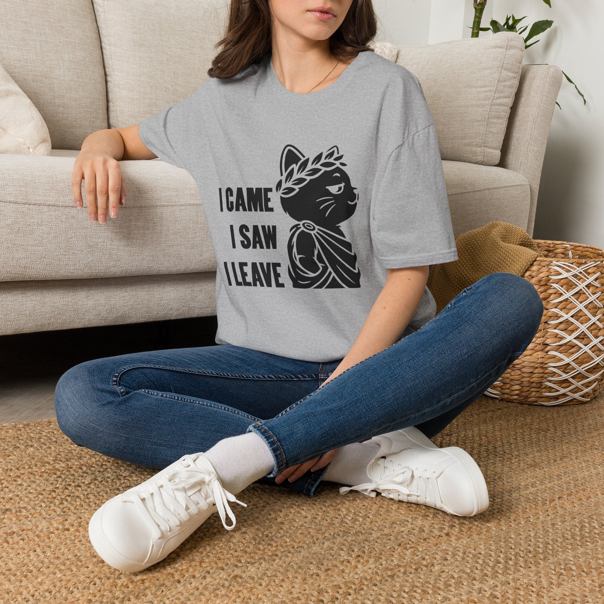 T-Shirt — 'I CAME I SAW I LEAVE' Tired Cat Graphic Tee (Tired jokes)