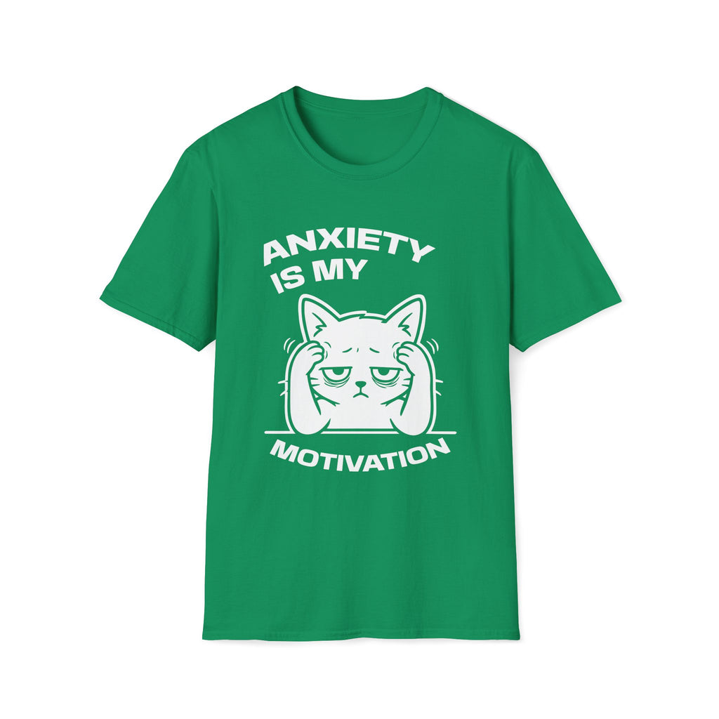 T-Shirt — 'ANXIETY IS MY MOTIVATION' Tired Cat Graphic Tee (Tired jokes)
