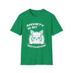 T-Shirt — 'ANXIETY IS MY MOTIVATION' Tired Cat Graphic Tee (Tired jokes)