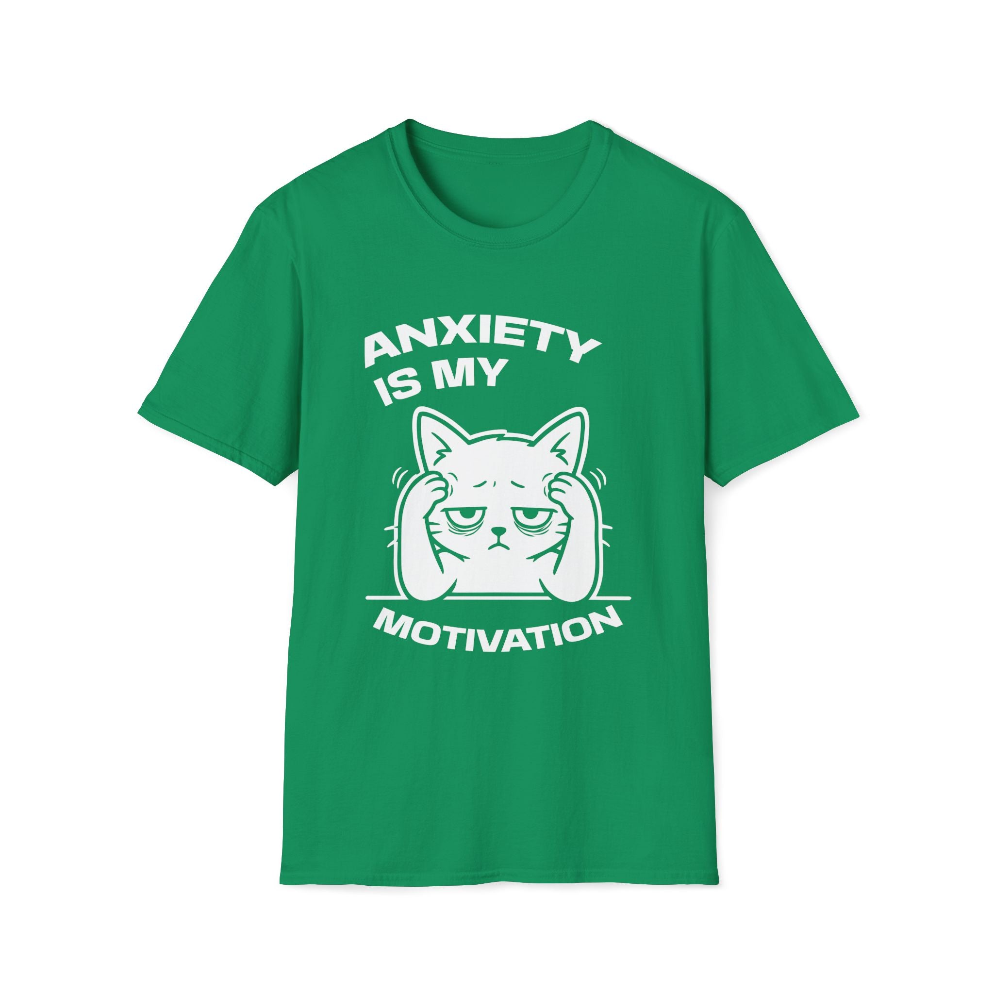T-Shirt — 'ANXIETY IS MY MOTIVATION' Tired Cat Graphic Tee (Tired jokes)