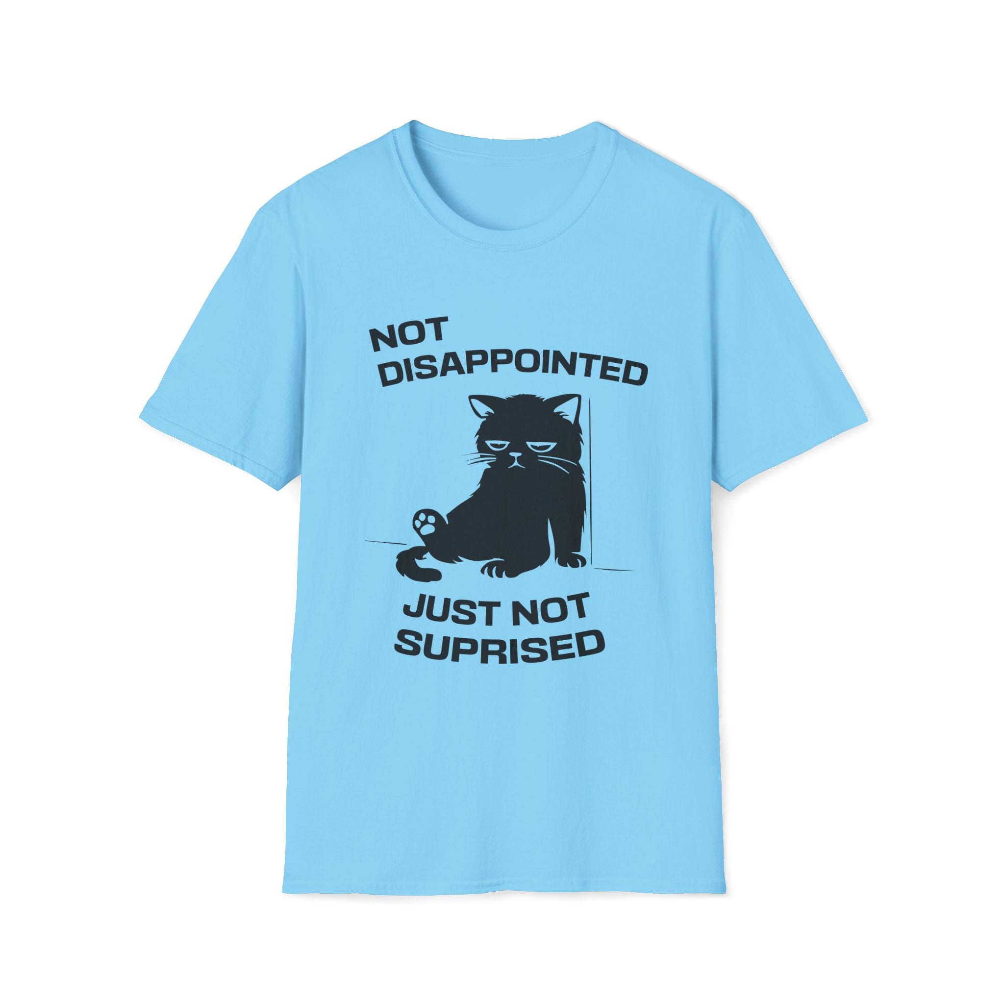 T-Shirt — 'Not Disappointed Just Not Surprised' Tired Cat Graphic Tee (Tired jokes)