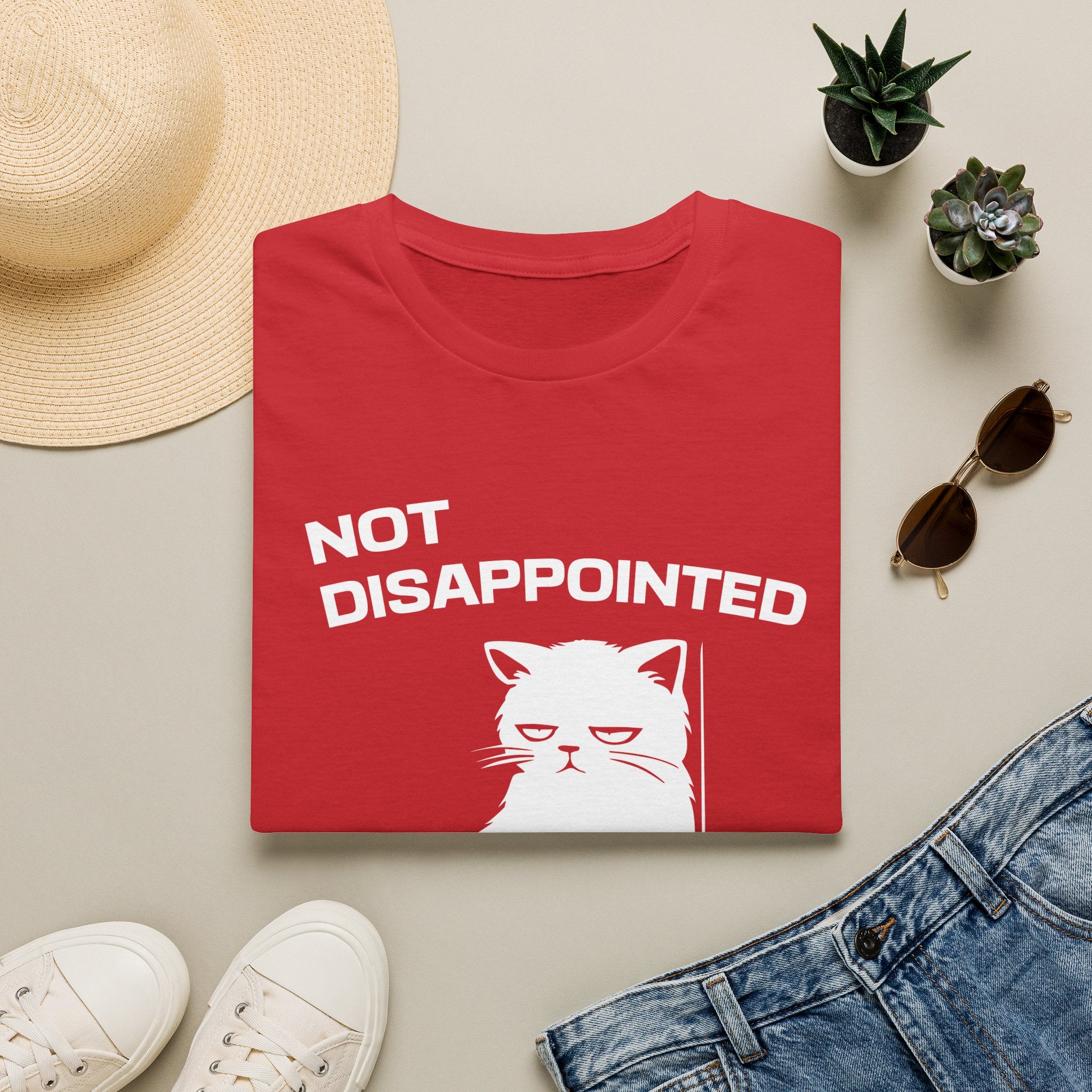 T-Shirt — 'Not Disappointed Just Not Surprised' Tired Cat Graphic Tee (Tired jokes)