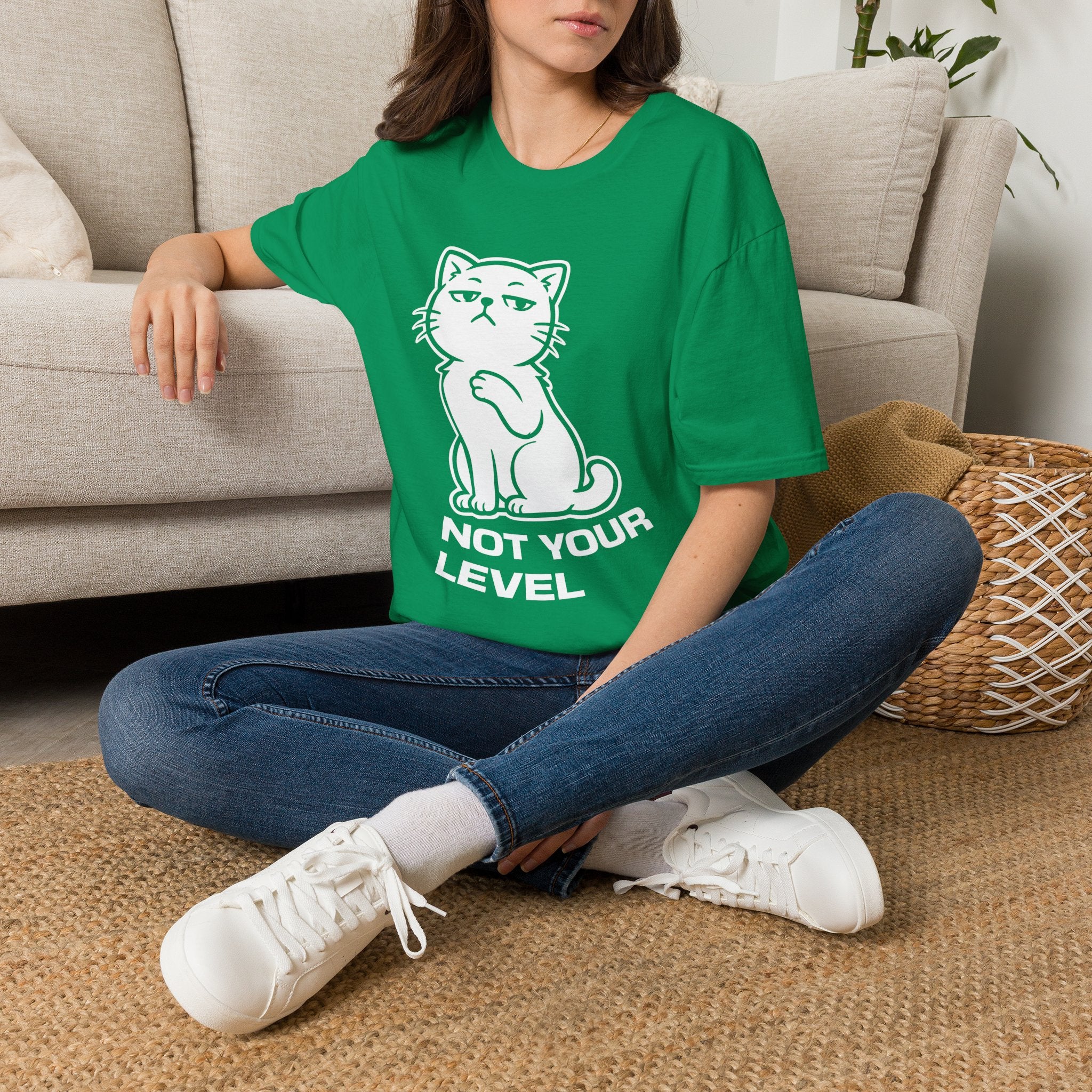 T-Shirt — 'NOT YOUR LEVEL' Tired Cat Graphic Tee (Tired jokes)