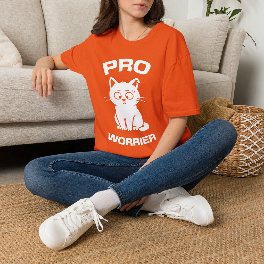 T-Shirt — 'Pro Worrier' Tired Cat Graphic Tee (Tired jokes)