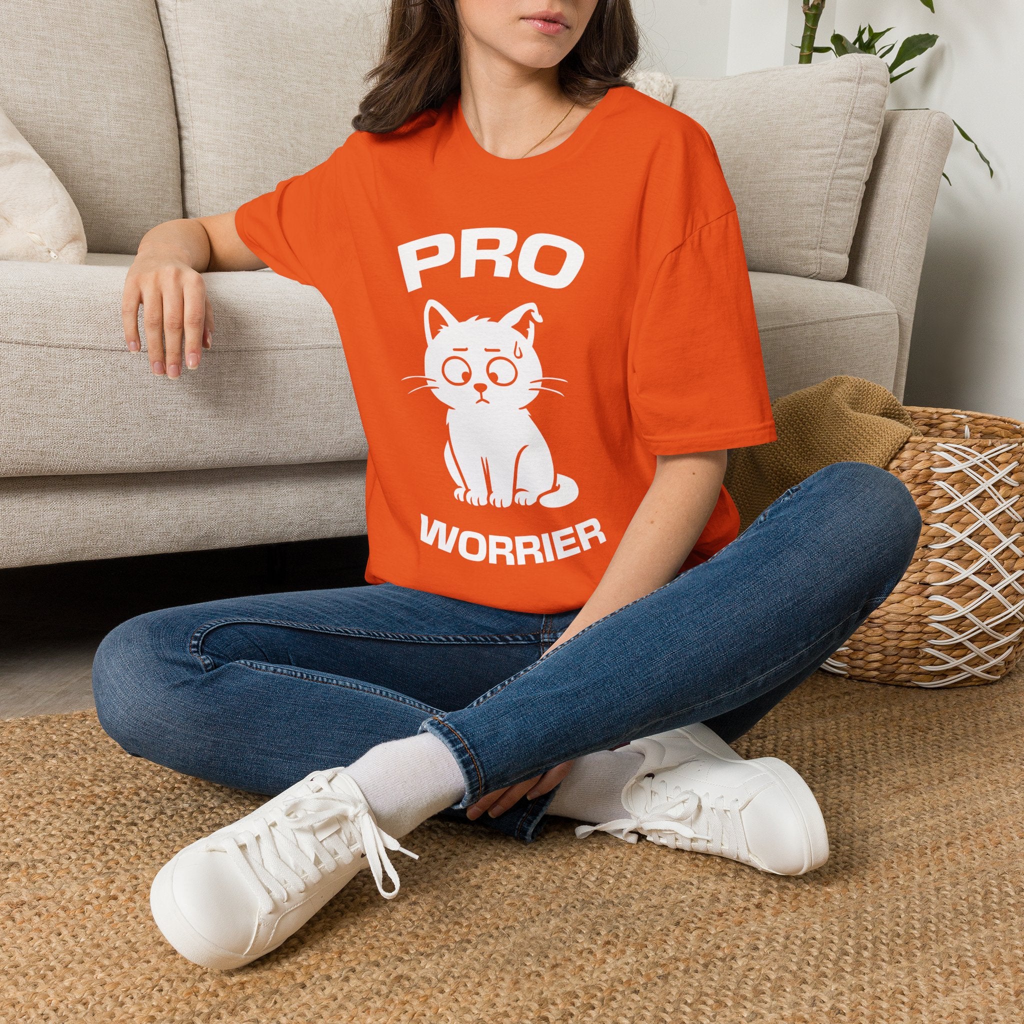 T-Shirt — 'Pro Worrier' Tired Cat Graphic Tee (Tired jokes)