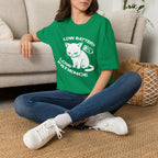 T-Shirt — 'LOW BATTERY LOW PATIENCE' Tired Cat Graphic Tee (Tired jokes)
