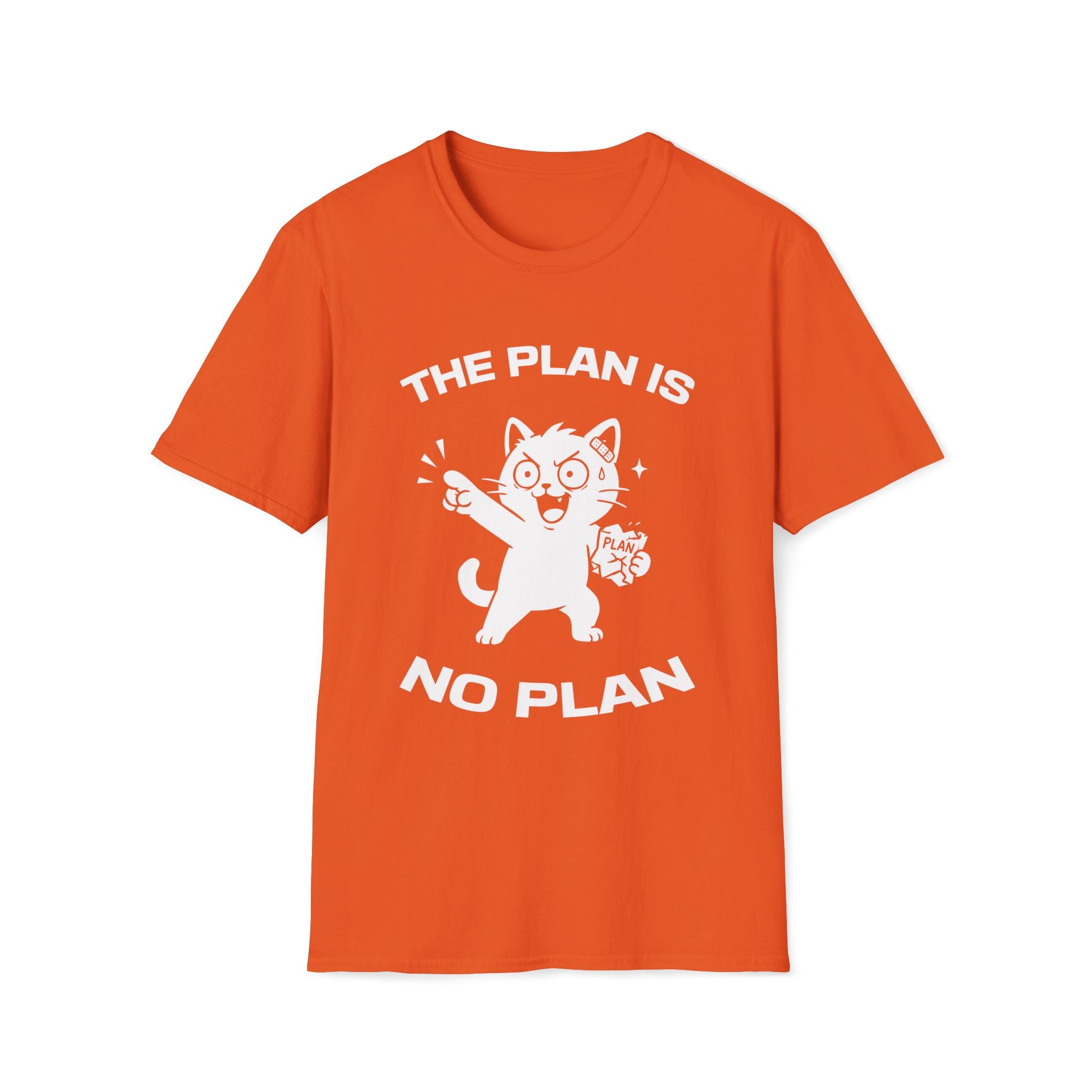 T-Shirt — 'The Plan Is No Plan' Tired Cat Graphic Tee (Tired jokes)