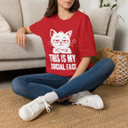 T-Shirt — 'This Is My Social Face' Tired Cat Graphic Tee (Tired jokes)