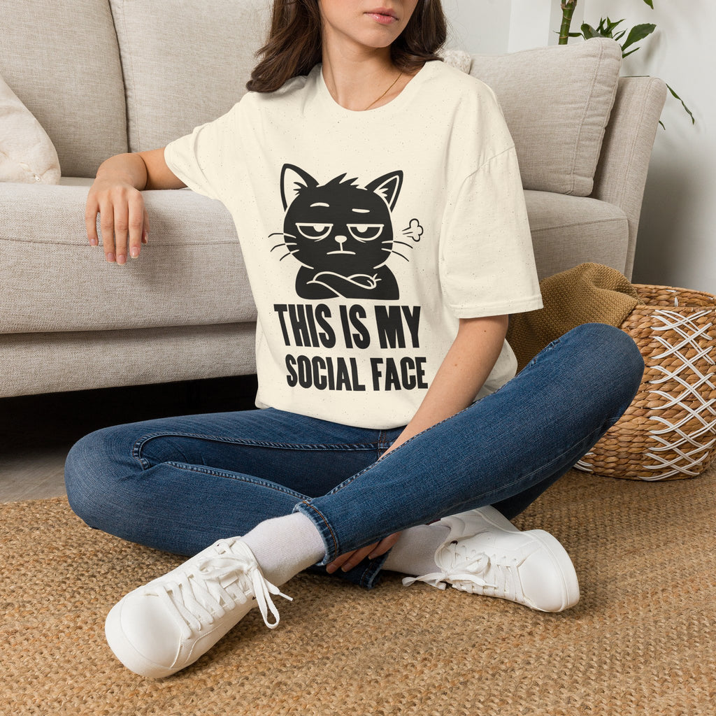 T-Shirt — 'This Is My Social Face' Tired Cat Graphic Tee (Tired jokes)