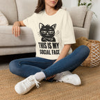 T-Shirt — 'This Is My Social Face' Tired Cat Graphic Tee (Tired jokes)