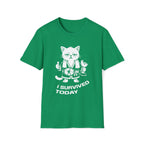 T-Shirt — 'I SURVIVED TODAY' Tired Cat Graphic Tee (Tired jokes)