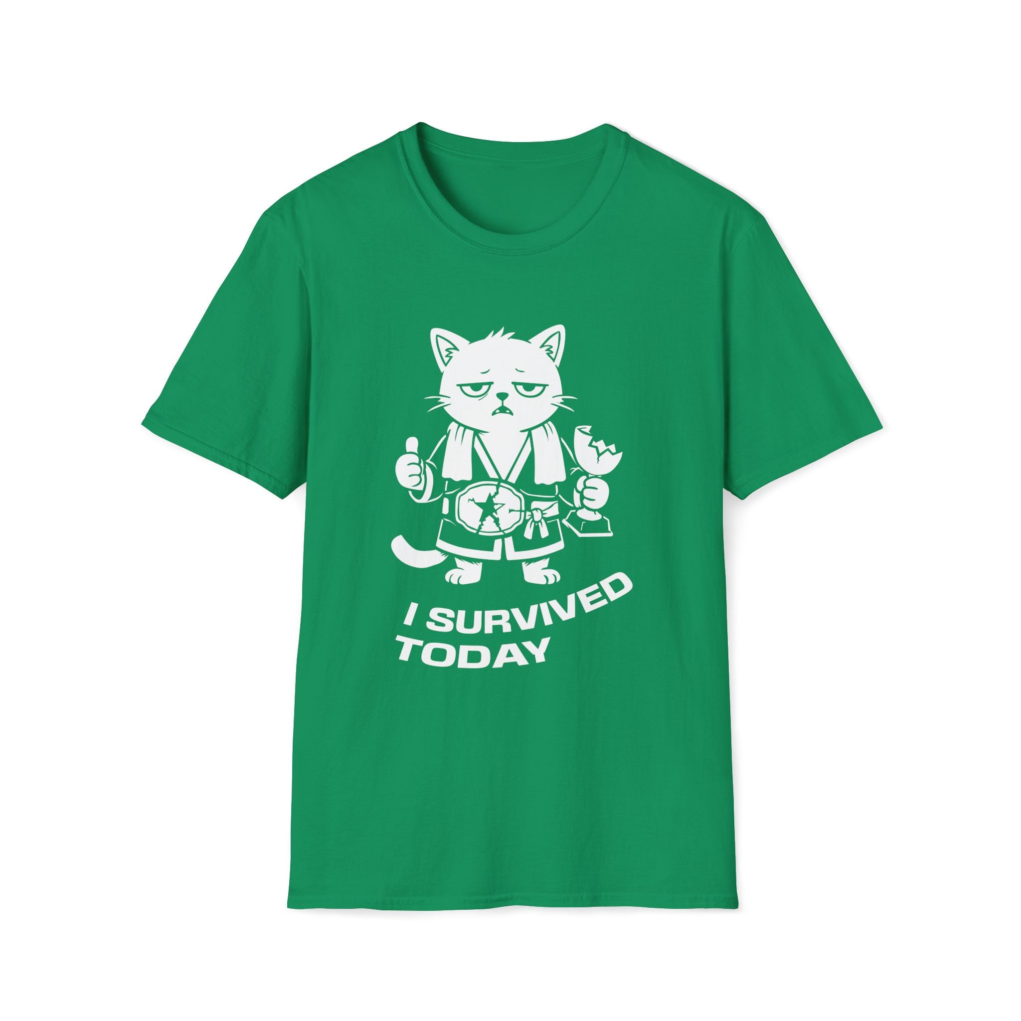 T-Shirt — 'I SURVIVED TODAY' Tired Cat Graphic Tee (Tired jokes)