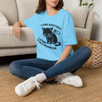 T-Shirt — 'LOW BATTERY LOW PATIENCE' Tired Cat Graphic Tee (Tired jokes)