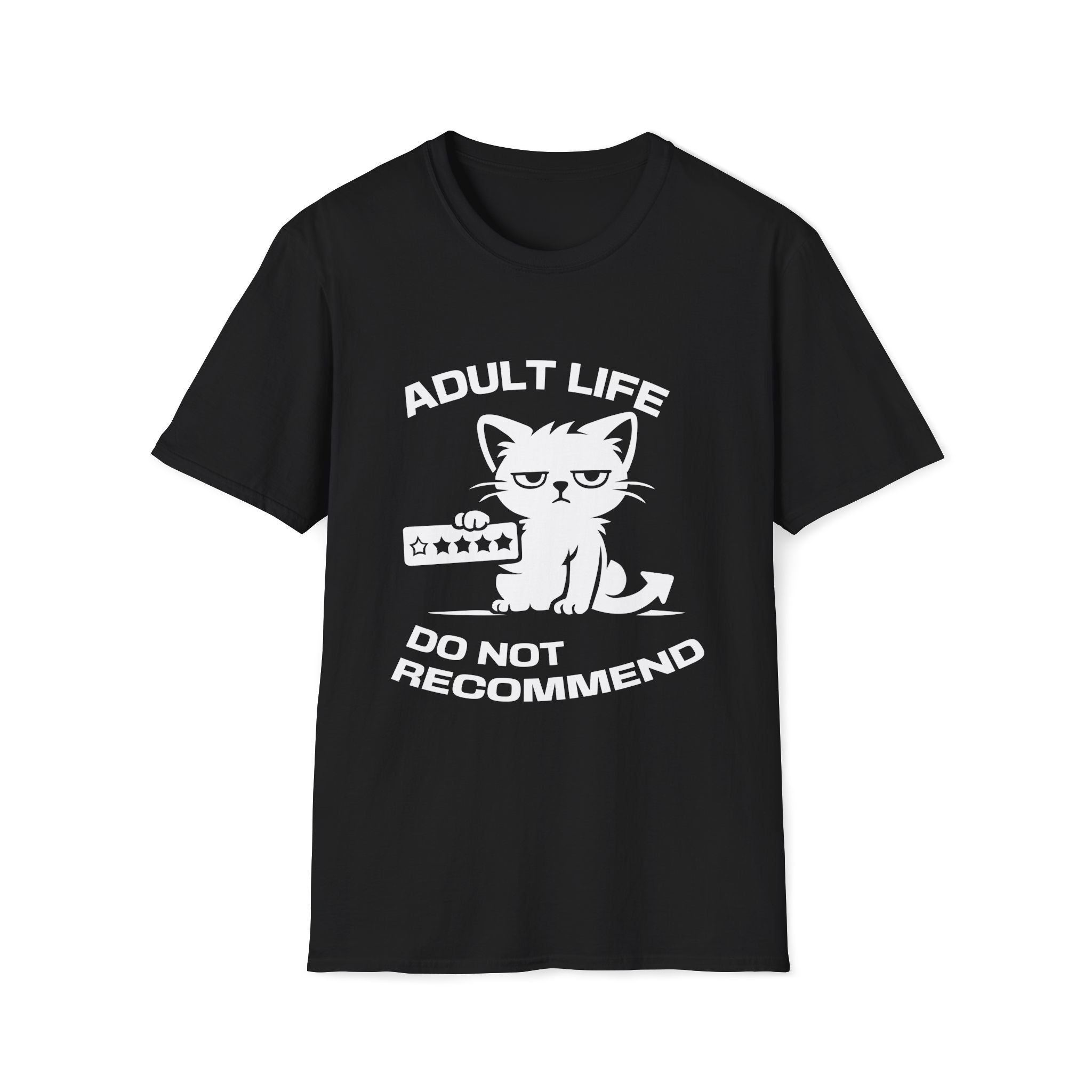 T-Shirt — 'ADULT LIFE DO NOT RECOMMEND' Tired Cat Graphic Tee (Tired jokes)