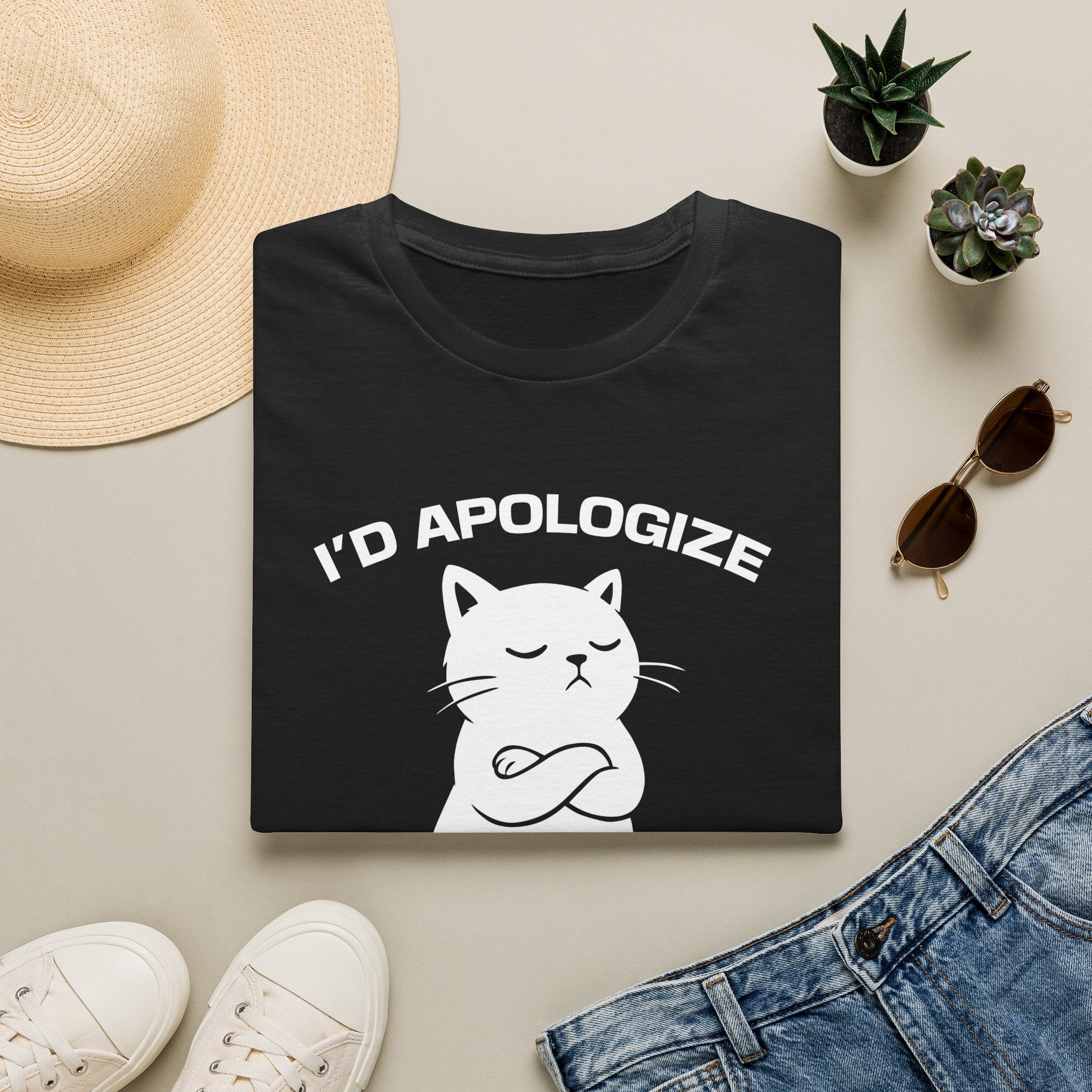 T-Shirt — 'I'd apologize but i'm not wrong' Tired Cat Graphic Tee (Tired jokes)