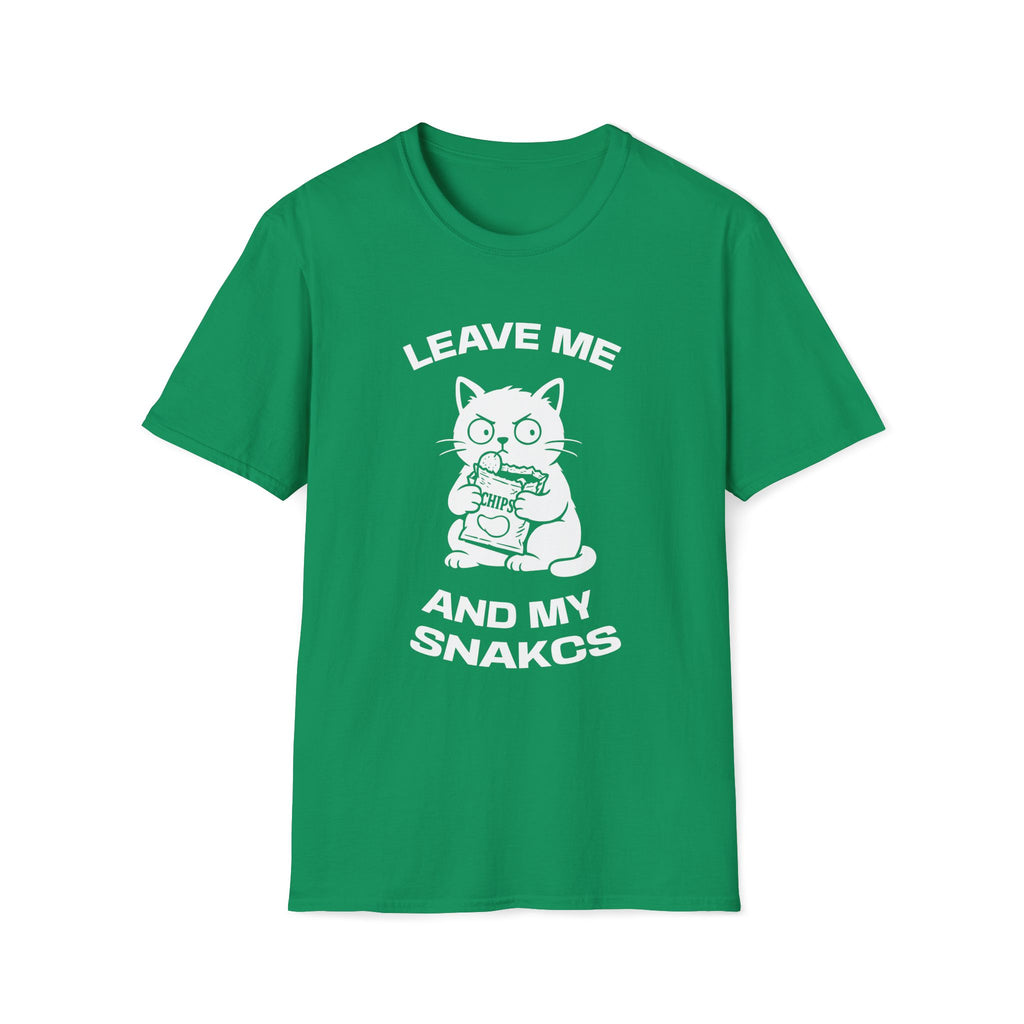T-Shirt — 'LEAVE ME AND MY SNACKS' Tired Cat Graphic Tee (Tired jokes)