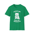 T-Shirt — 'LEAVE ME AND MY SNACKS' Tired Cat Graphic Tee (Tired jokes)
