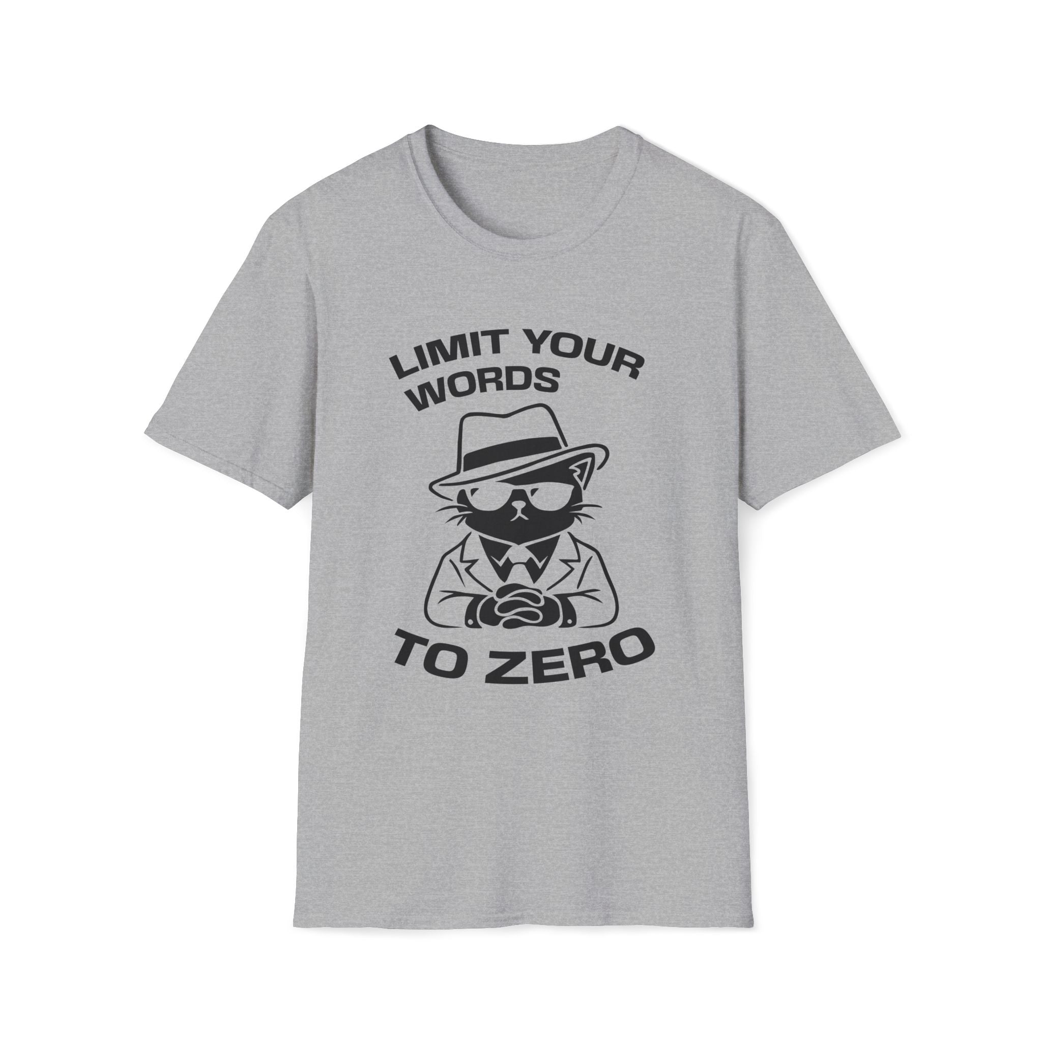 T-Shirt — 'LIMIT YOUR WORDS TO ZERO' Tired Cat Graphic Tee (Tired jokes)