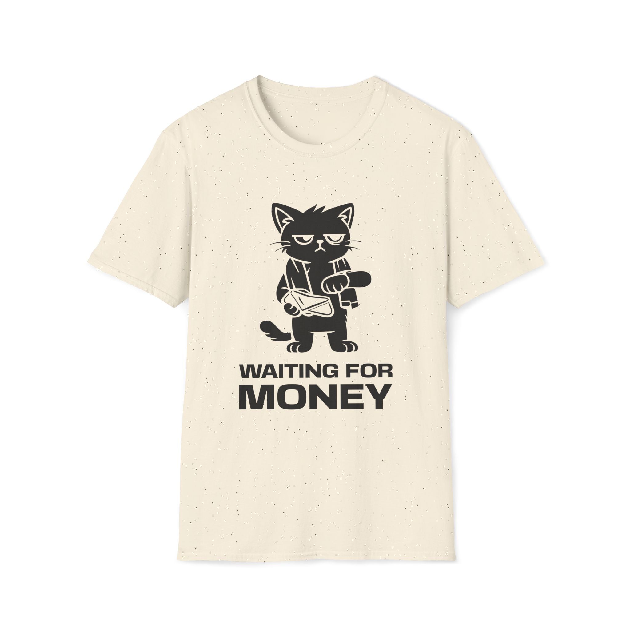 T-Shirt — 'WAITING FOR MONEY' Tired Cat Graphic Tee (Tired jokes)