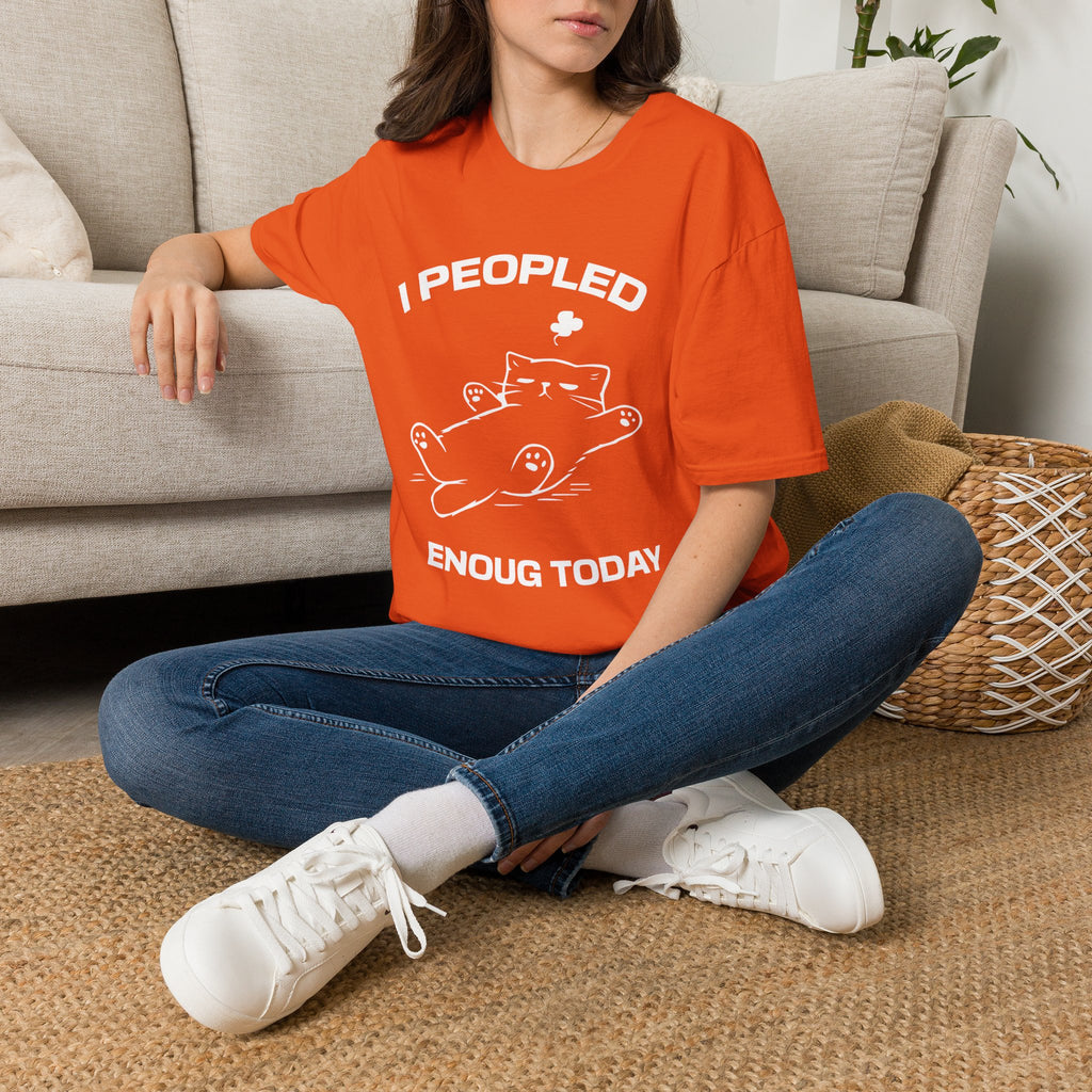 T-Shirt — 'I Peopled Enough Today' Tired Cat Graphic Tee (Tired jokes)