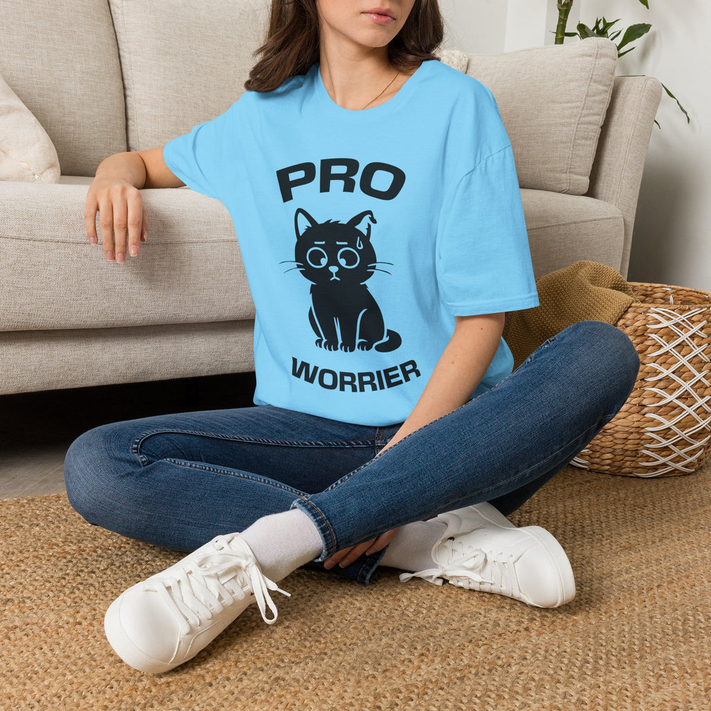 T-Shirt — 'Pro Worrier' Tired Cat Graphic Tee (Tired jokes)