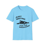 T-Shirt — 'JUST WAITING FOR THE WEEKEND' Tired Cat Graphic Tee (Tired jokes)