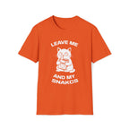 T-Shirt — 'LEAVE ME AND MY SNACKS' Tired Cat Graphic Tee (Tired jokes)