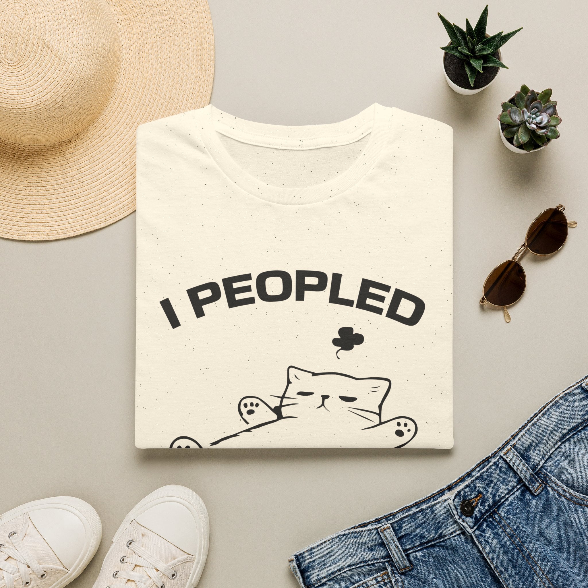 T-Shirt — 'I Peopled Enough Today' Tired Cat Graphic Tee (Tired jokes)