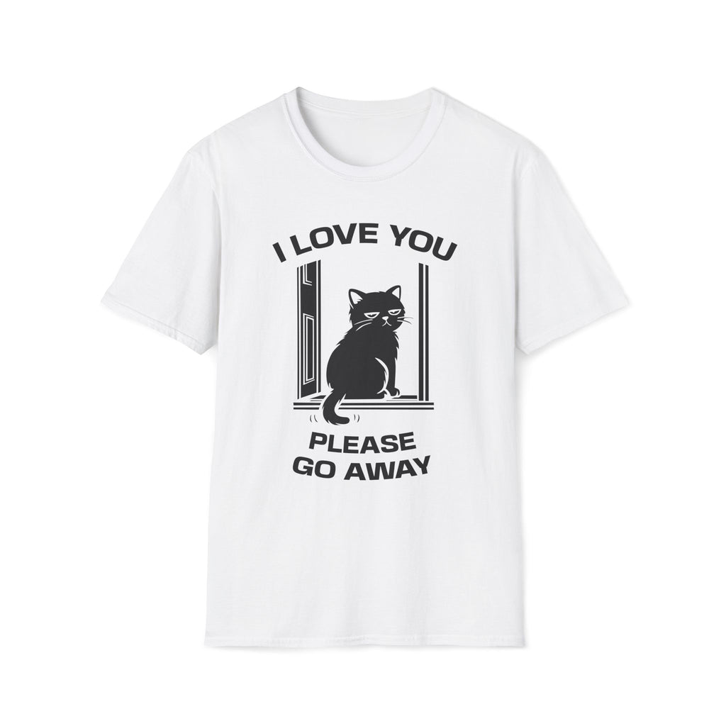 T-Shirt — 'I Love You Please Go Awway' Tired Cat Graphic Tee (Tired jokes)