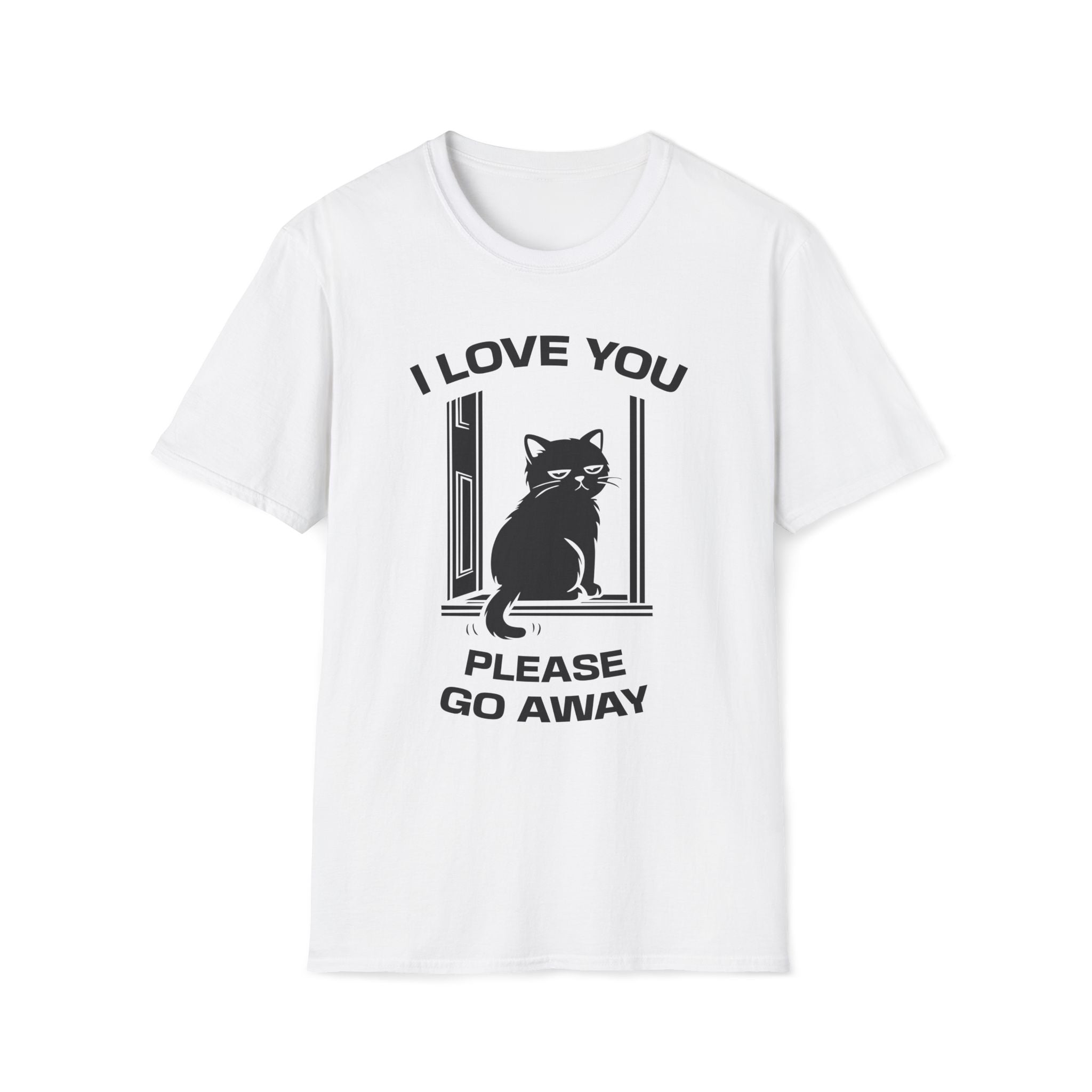 T-Shirt — 'I Love You Please Go Awway' Tired Cat Graphic Tee (Tired jokes)