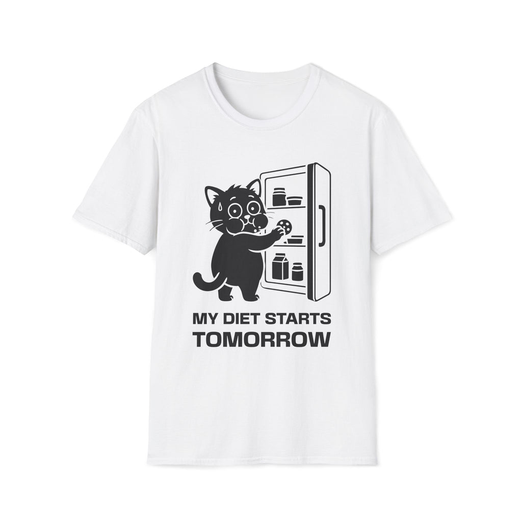 T-Shirt — 'My Diet Starts Tomorrow' Tired Cat Graphic Tee (Tired jokes)