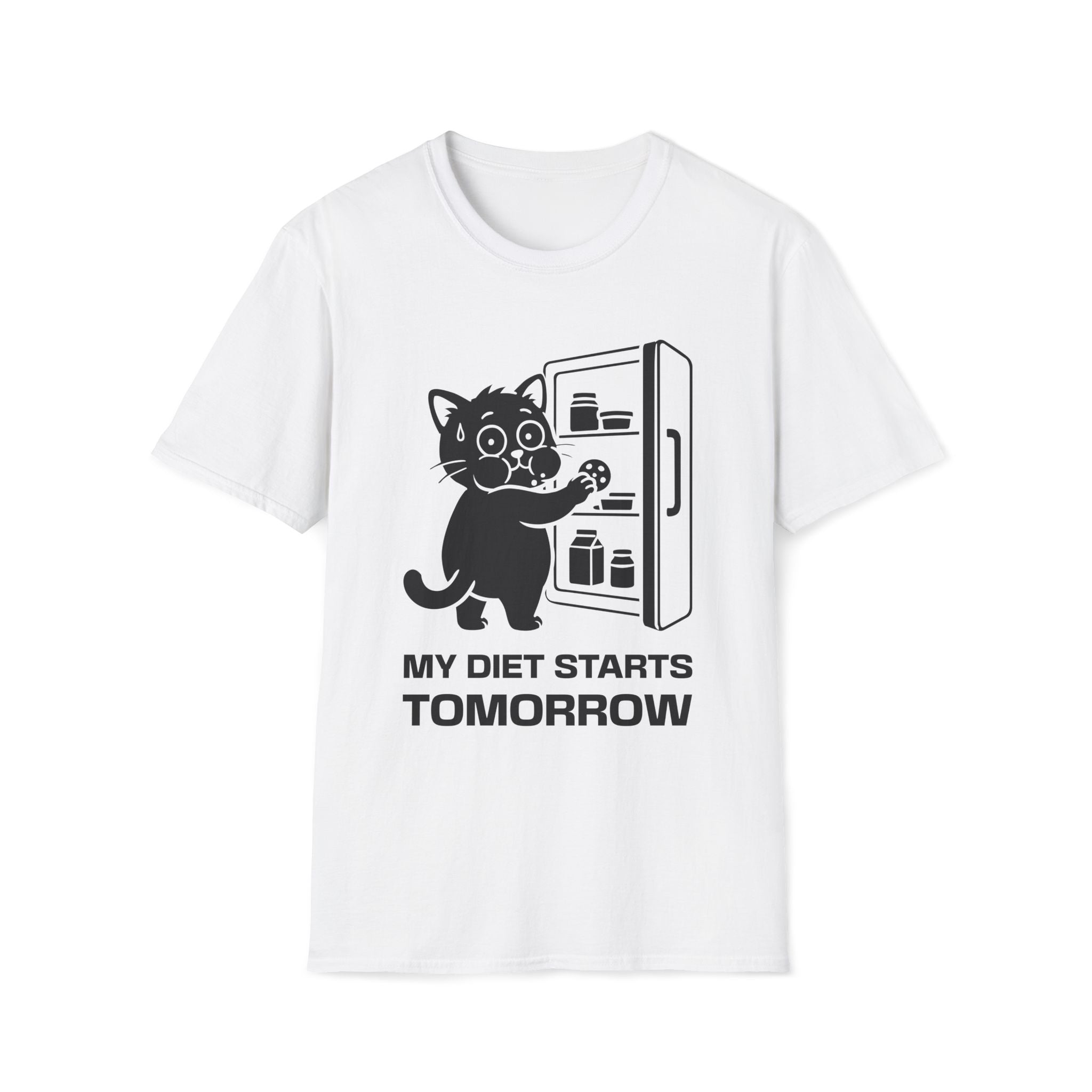 T-Shirt — 'My Diet Starts Tomorrow' Tired Cat Graphic Tee (Tired jokes)