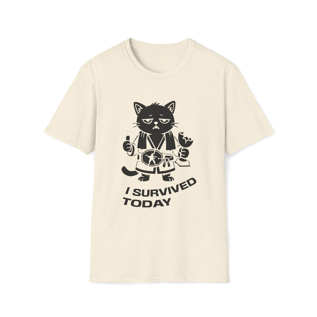 T-Shirt — 'I SURVIVED TODAY' Tired Cat Graphic Tee (Tired jokes)