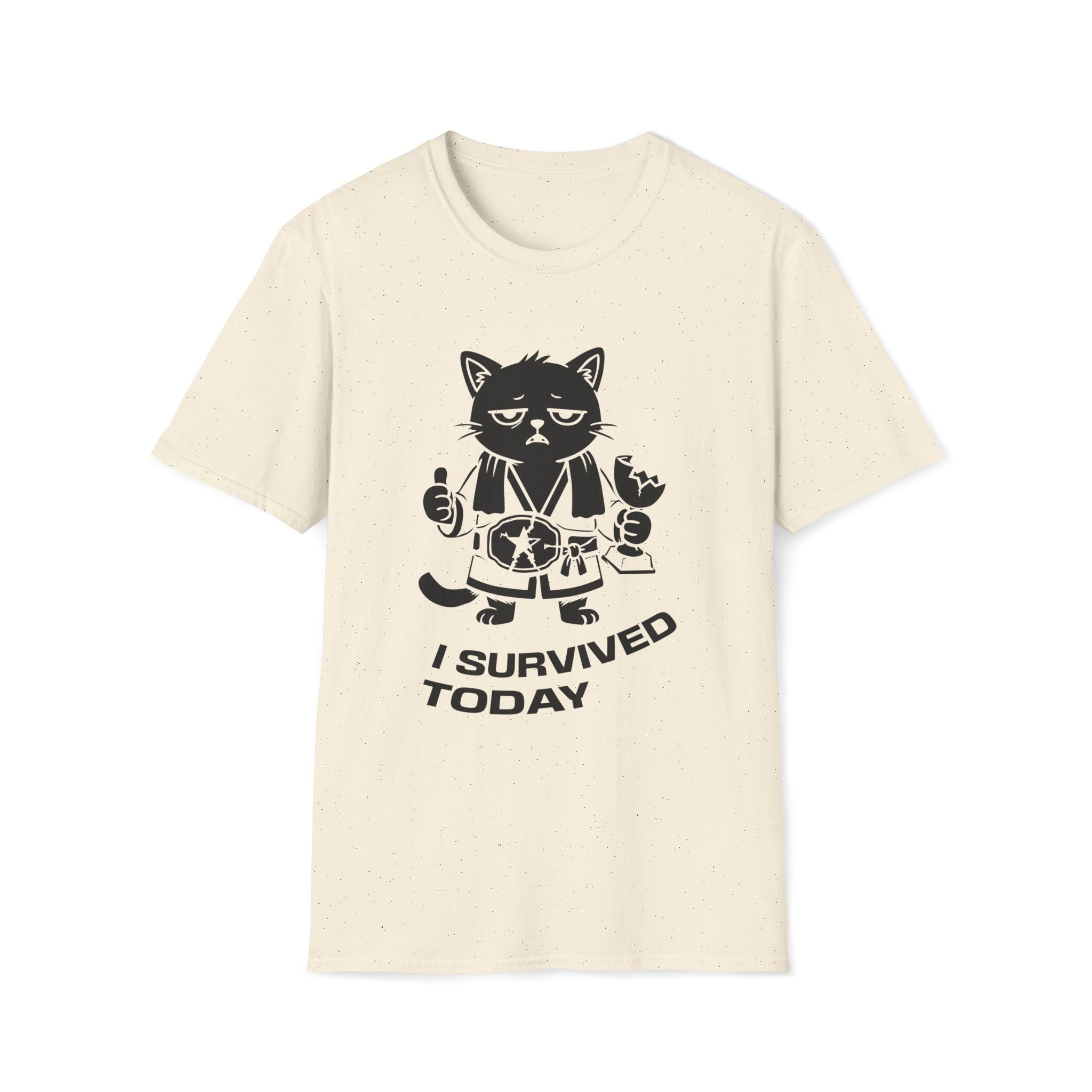 T-Shirt — 'I SURVIVED TODAY' Tired Cat Graphic Tee (Tired jokes)
