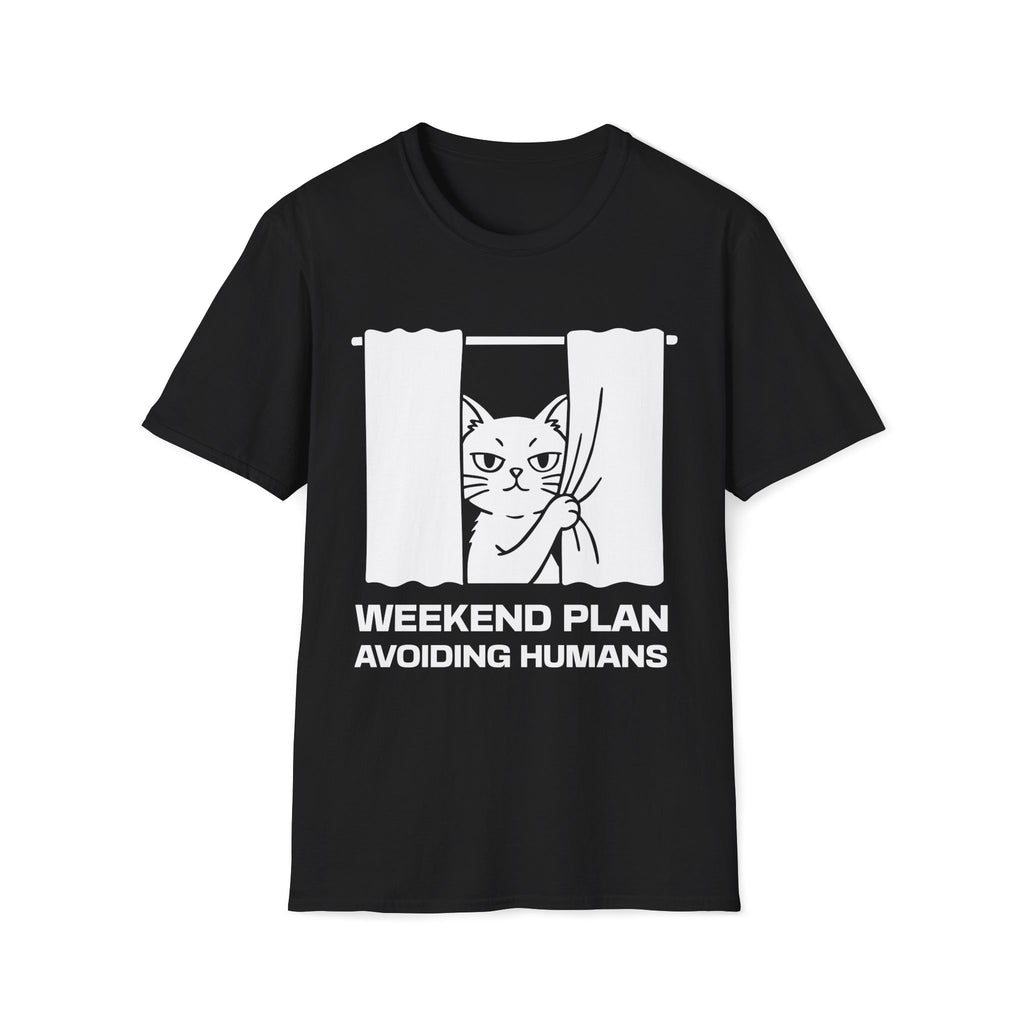T-Shirt — 'Weekend Plan Avoiding People' Tired Cat Graphic Tee (Tired jokes)