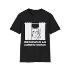 T-Shirt — 'Weekend Plan Avoiding People' Tired Cat Graphic Tee (Tired jokes)