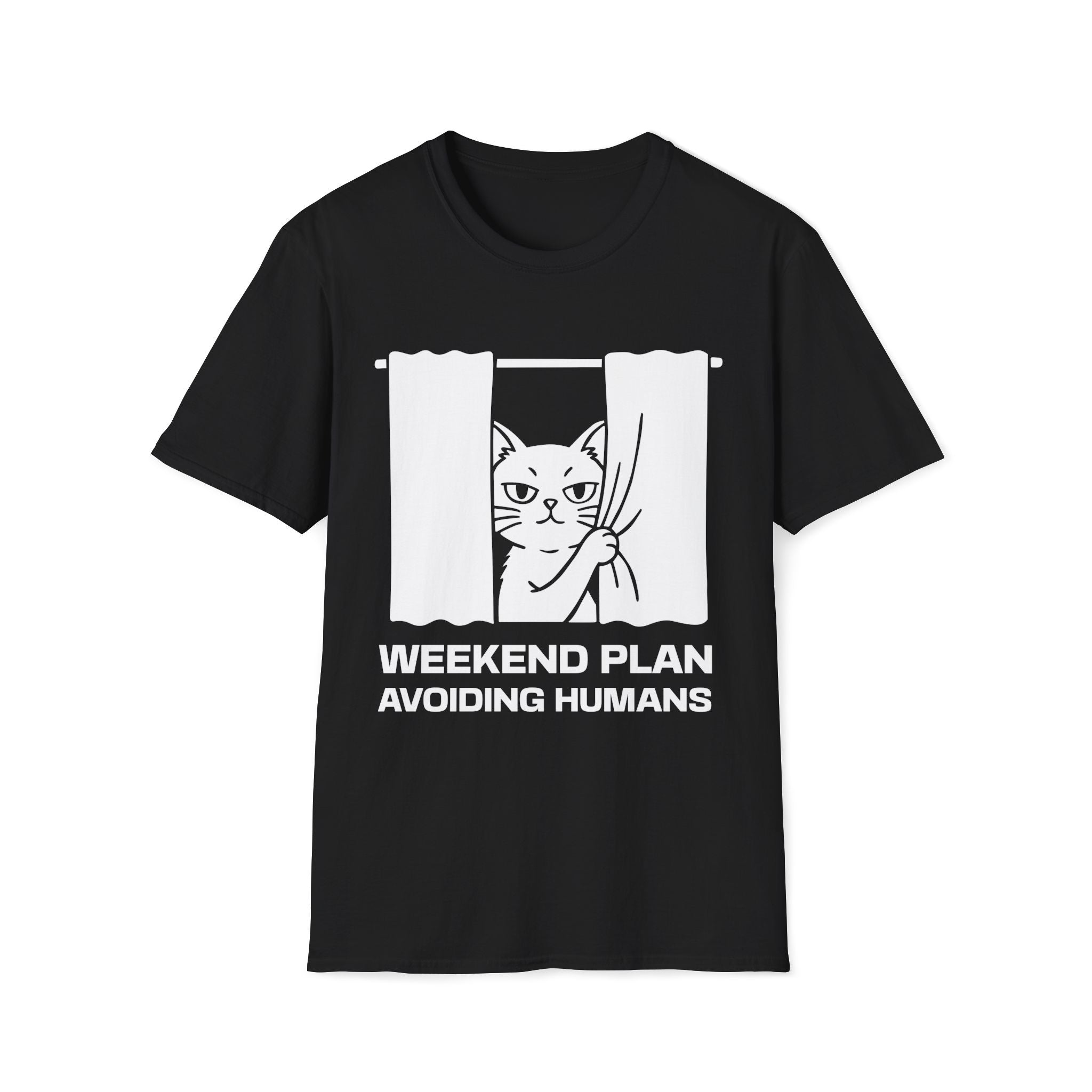 T-Shirt — 'Weekend Plan Avoiding People' Tired Cat Graphic Tee (Tired jokes)