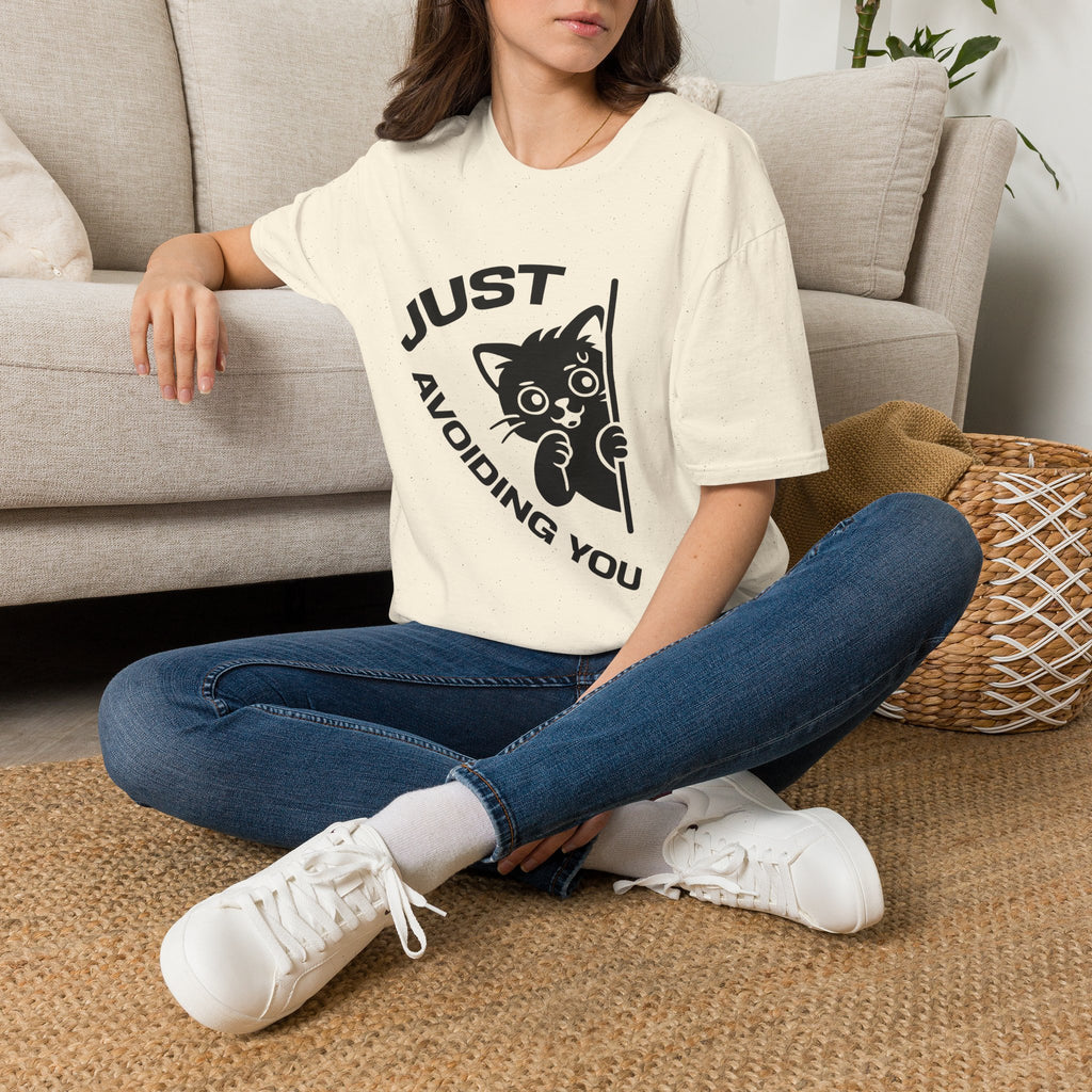 T-Shirt — 'Just Avoiding You' Tired Cat Graphic Tee (Tired jokes)