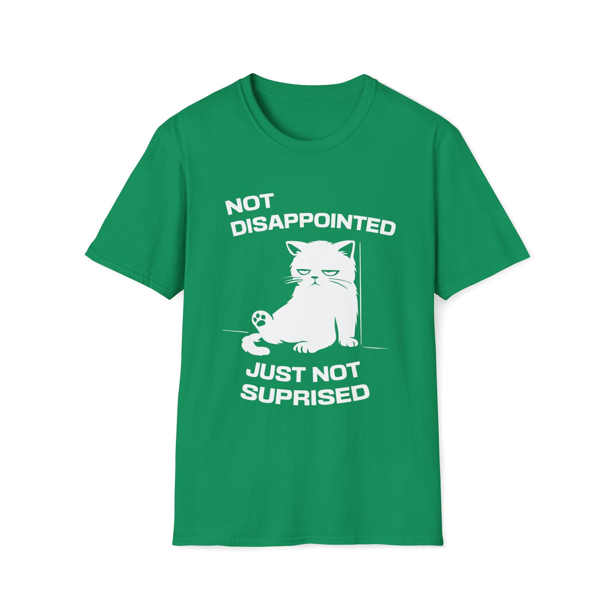T-Shirt — 'Not Disappointed Just Not Surprised' Tired Cat Graphic Tee (Tired jokes)