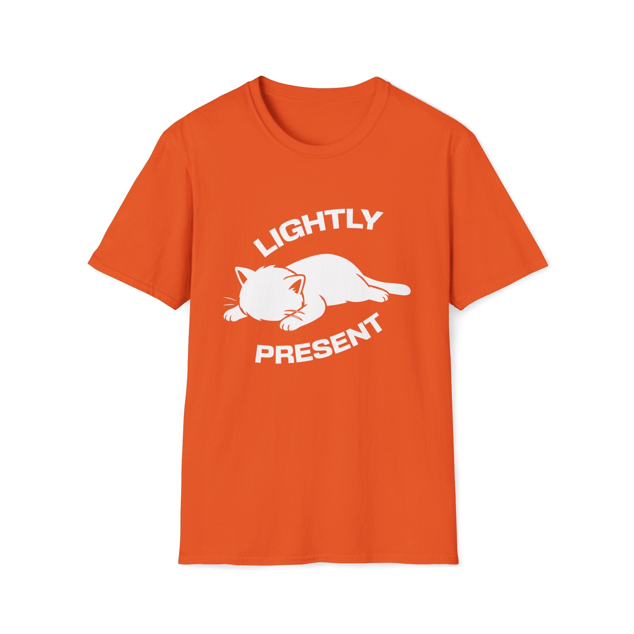 T-Shirt — 'Lightly Present' Tired Cat Graphic Tee (Tired jokes)