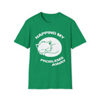 T-Shirt — 'NAPPING MY PROBLEMS AWAY' Tired Cat Graphic Tee (Tired jokes)