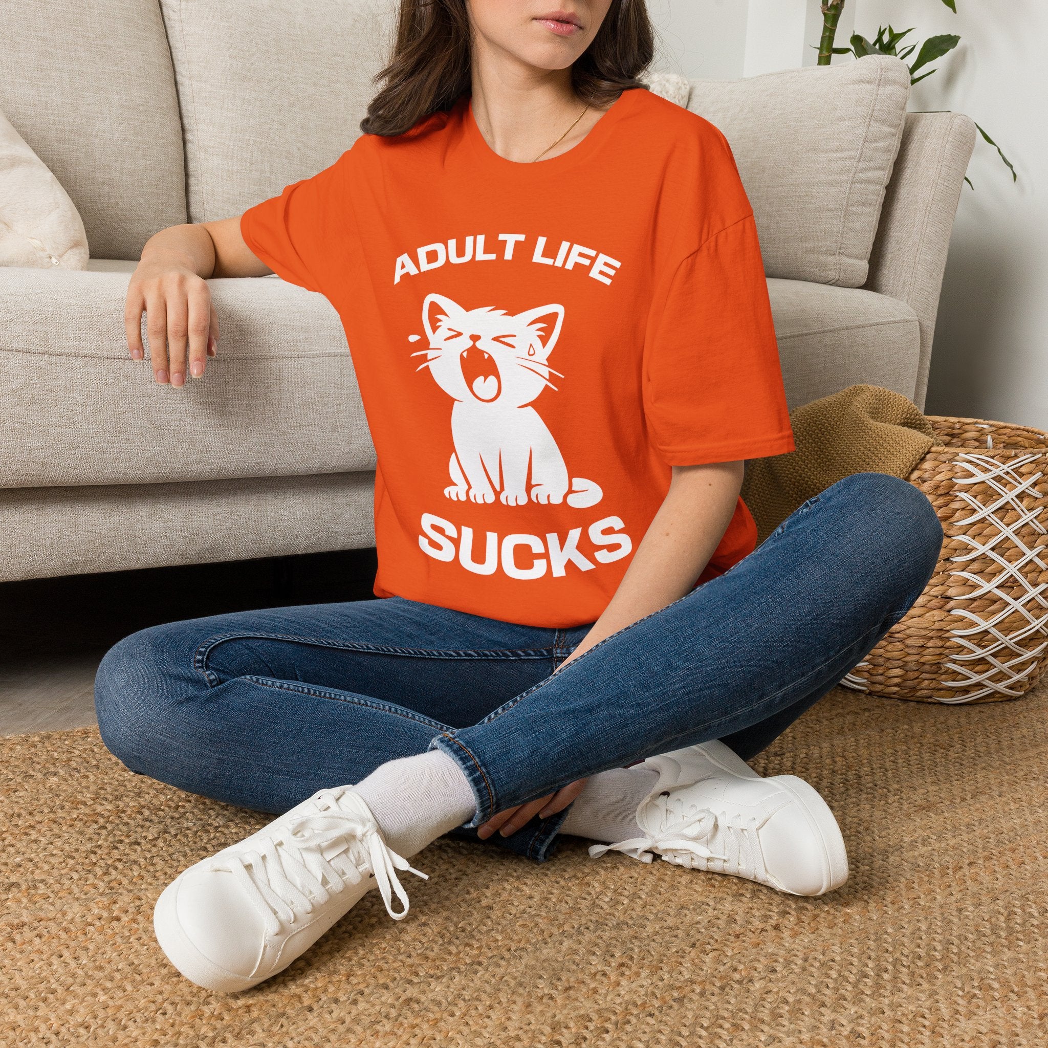 T-Shirt — 'Adult Life Sucks ' Tired Cat Graphic Tee (Tired jokes)