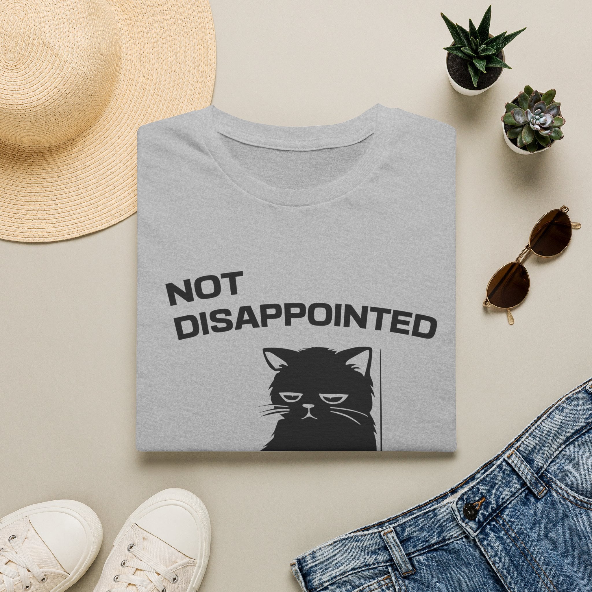 T-Shirt — 'Not Disappointed Just Not Surprised' Tired Cat Graphic Tee (Tired jokes)