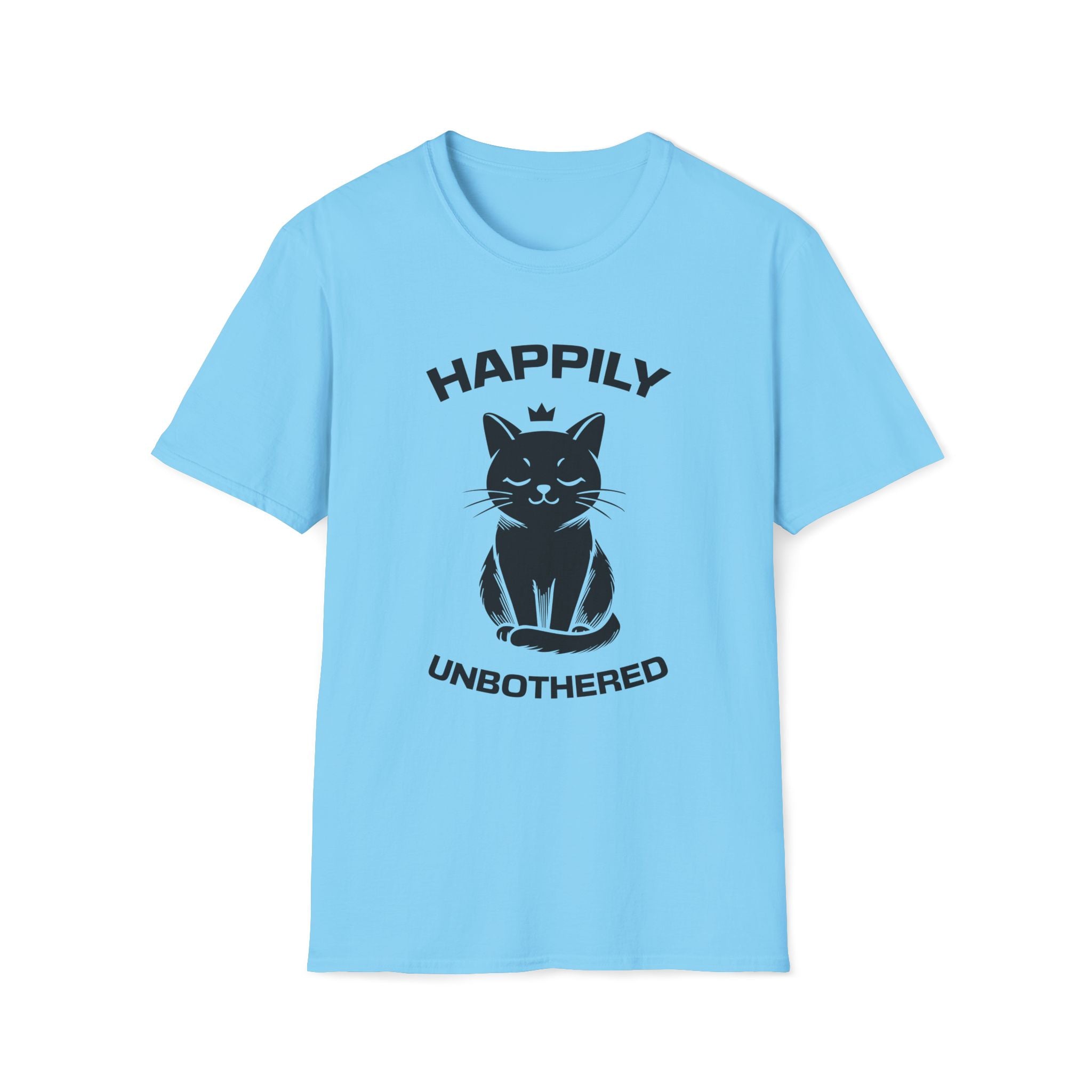 T-Shirt — 'Happily Unbothered' Tired Cat Graphic Tee (Tired jokes)