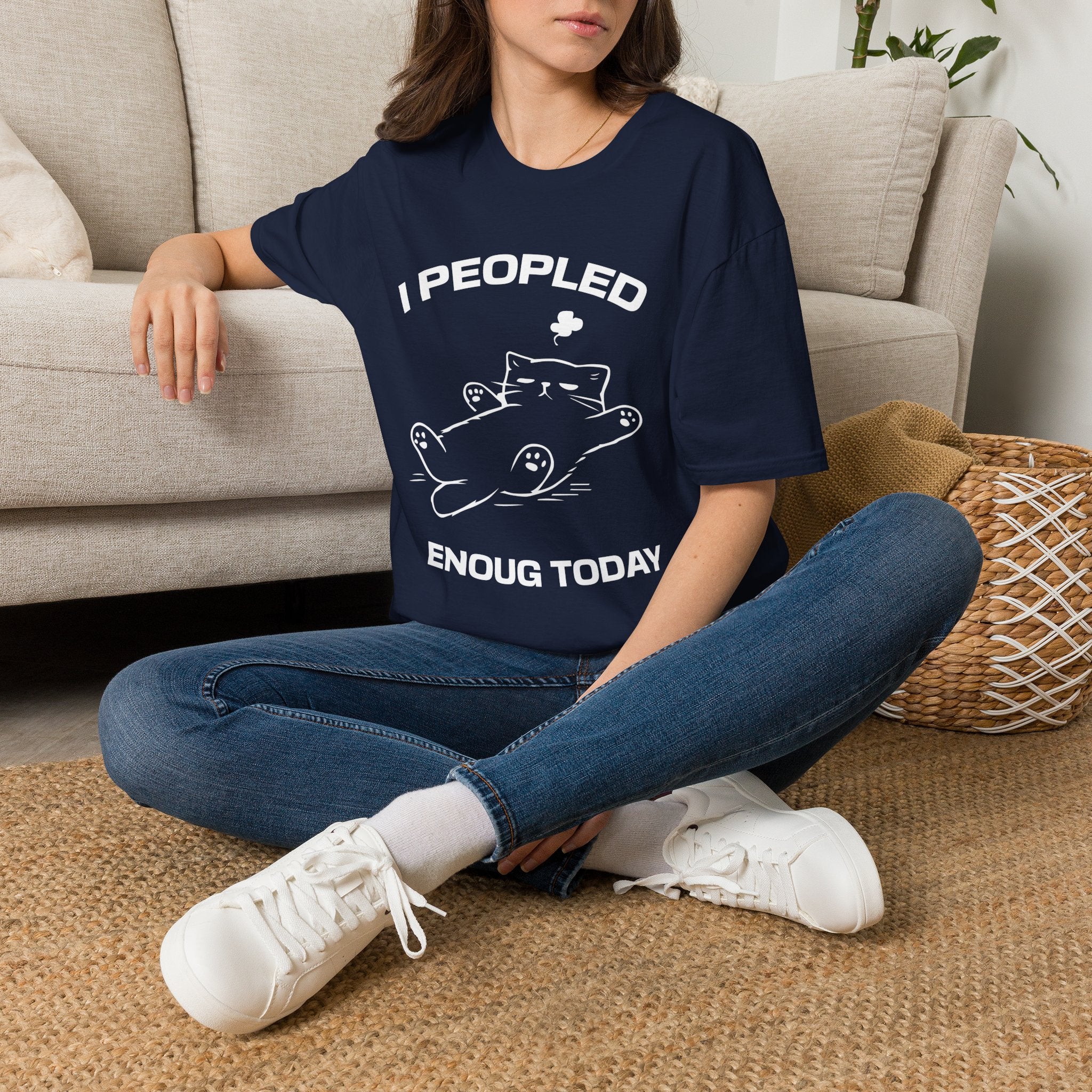 T-Shirt — 'I Peopled Enough Today' Tired Cat Graphic Tee (Tired jokes)
