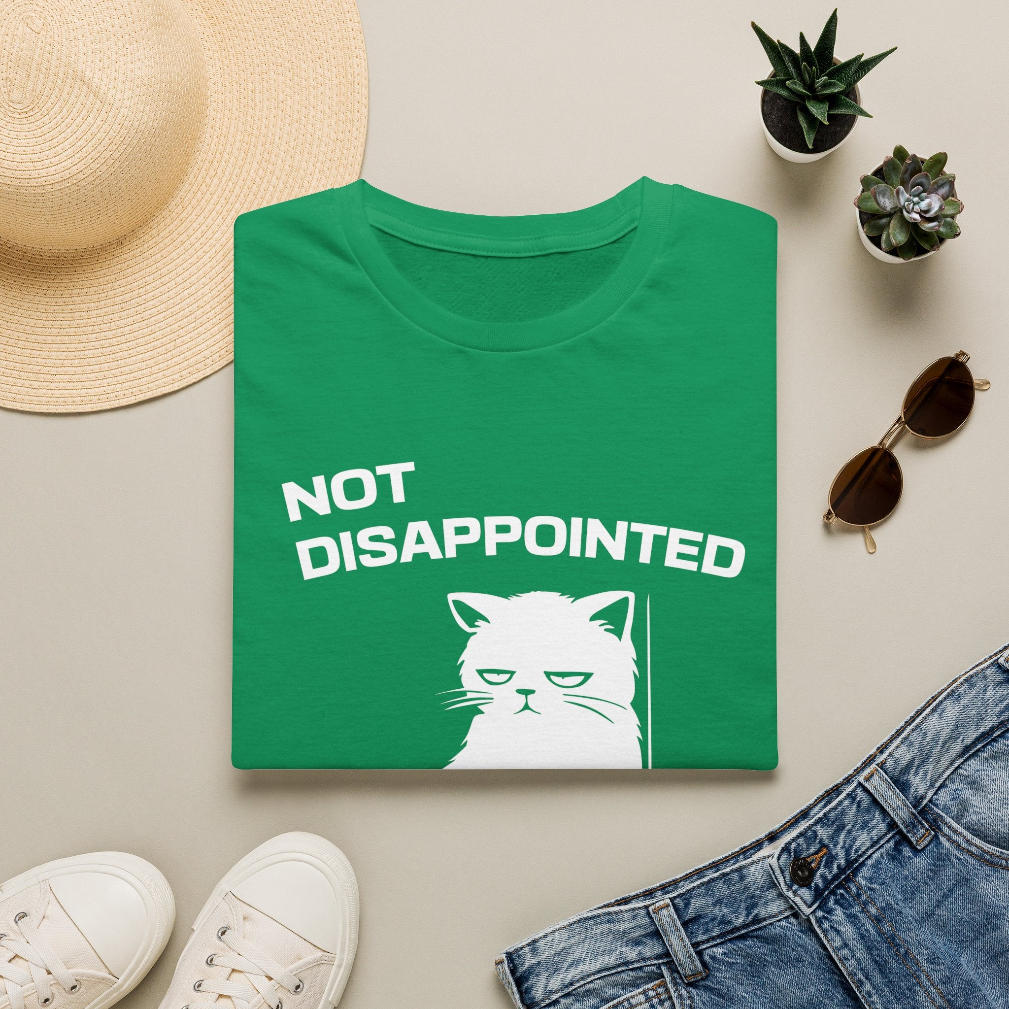T-Shirt — 'Not Disappointed Just Not Surprised' Tired Cat Graphic Tee (Tired jokes)